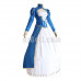 New! Fate/stay Night Anime Fate Zero Saber Cosplay Arturia Pendragon Blue White Fighting Suit Dress Costume